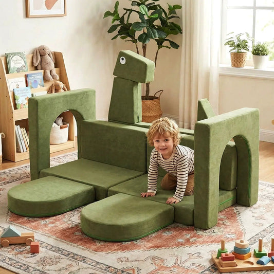 DirectDeals 13-piece green modular kids play couch set with dinosaur head on Tampa Home & Garden Store