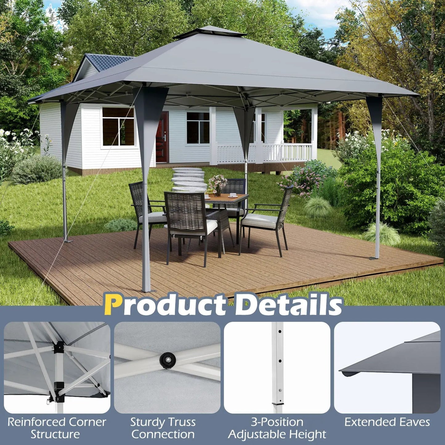 DirectDeals 13x13 ft gray pop up gazebo with carry bag and stakes on Tampa Home & Garden Store