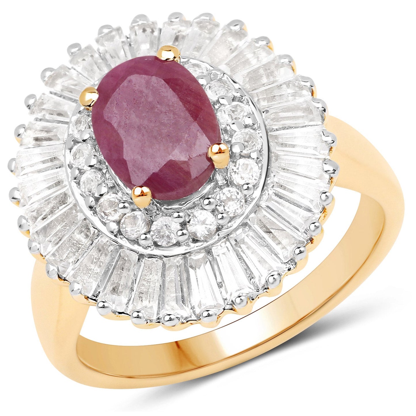 3.75ct ruby and white topaz ring in .925 silver with gold band halo diamonds by Bids.com on Tampa Home & Garden Store