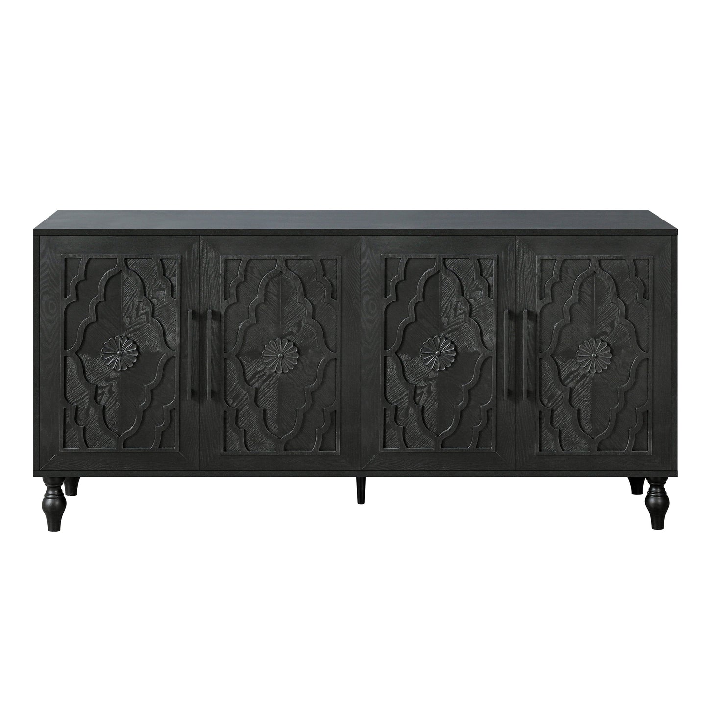 Carved Flower Door Large Storage Cabinet in black wood with metal handle HouseOfZazla on Tampa Home & Garden Store