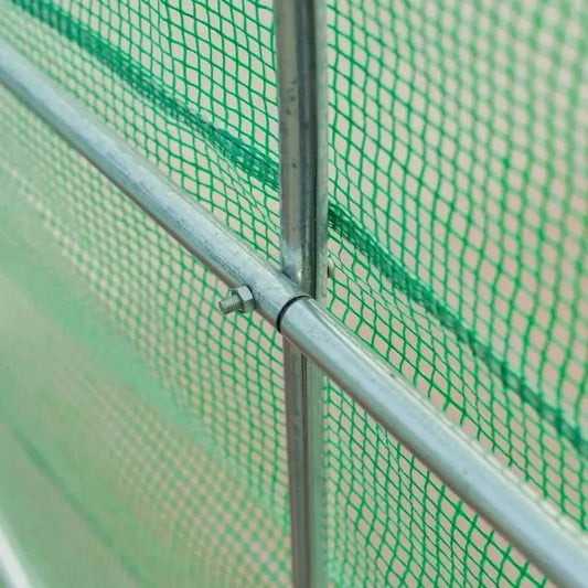 Outdoor greenhouse kit with steel frame and green PE cover on Tampa Home & Garden Store