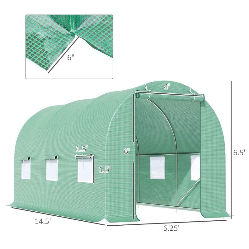 14.5 ft x 6.3 ft Outdoor Greenhouse with Green PE Cover and Sturdy Steel Frame - Tampa Home & Garden Store