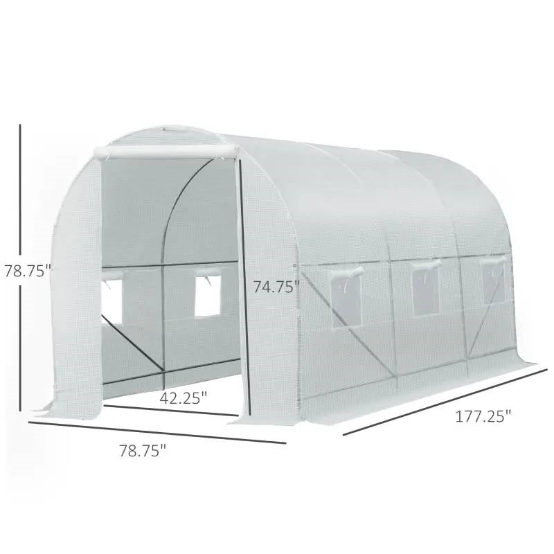 14.7 Ft x 6.5 Ft Outdoor Greenhouse w/ Heavy Duty Steel Frame and White PE Cover - Tampa Home & Garden Store