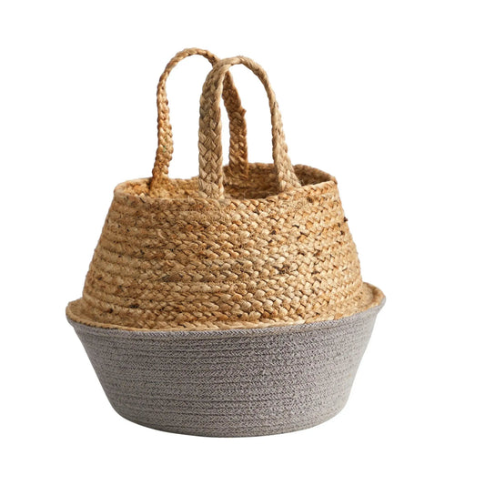 14” Boho Chic Handmade Cotton & Jute Gray Woven Planter - Tampa Home & Garden Store