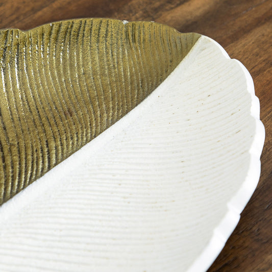 14" Gold and White Leaf Decorative Accent - Tampa Home & Garden Store