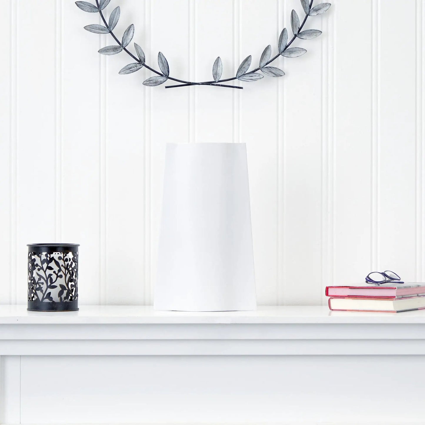Fourteen Inch Sleek Modern Metal Vase white finish, metal construction by Nearly Natural on Tampa Home & Garden Store