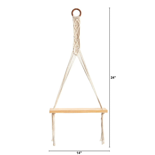 14” x 24” Handmade Macrame Wall Hanging with Wooden Shelf - Tampa Home & Garden Store