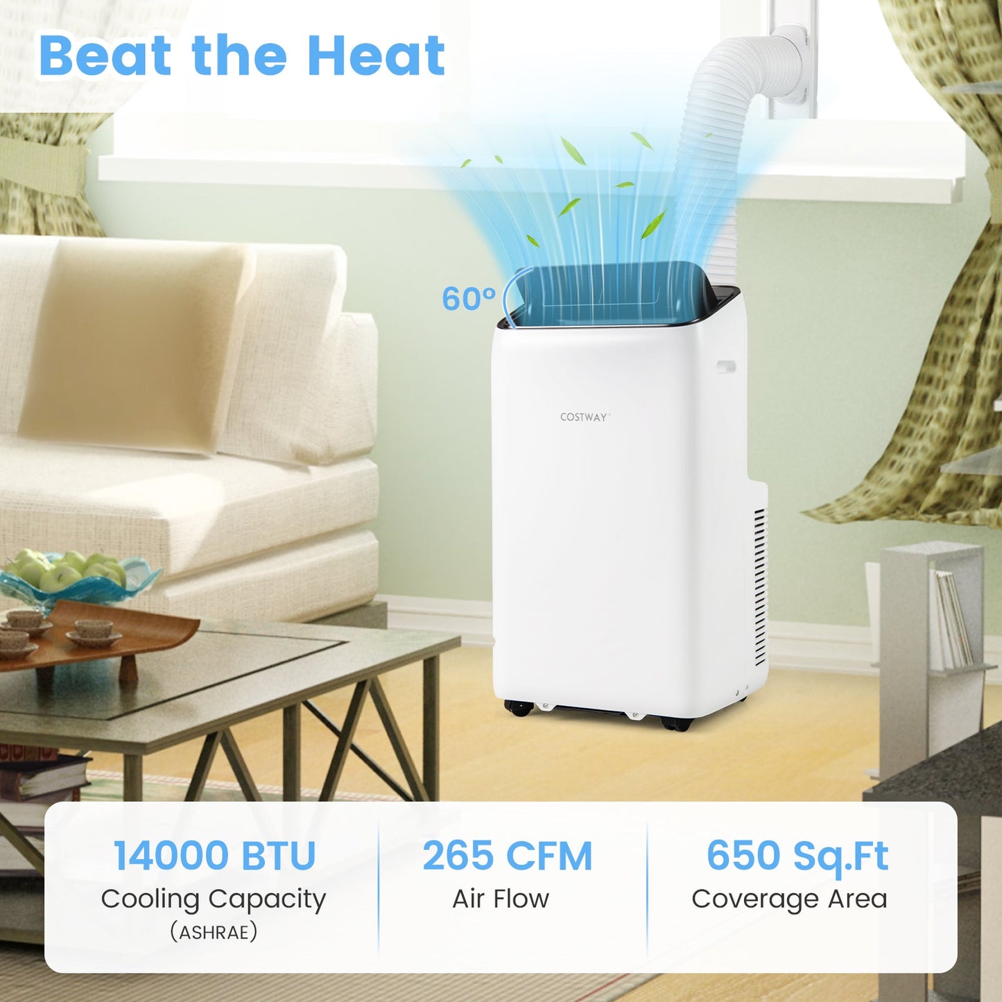 Aire acondicionado portátil con inversor de 14000 BTU, 3 en 1, con Wifi, color blanco