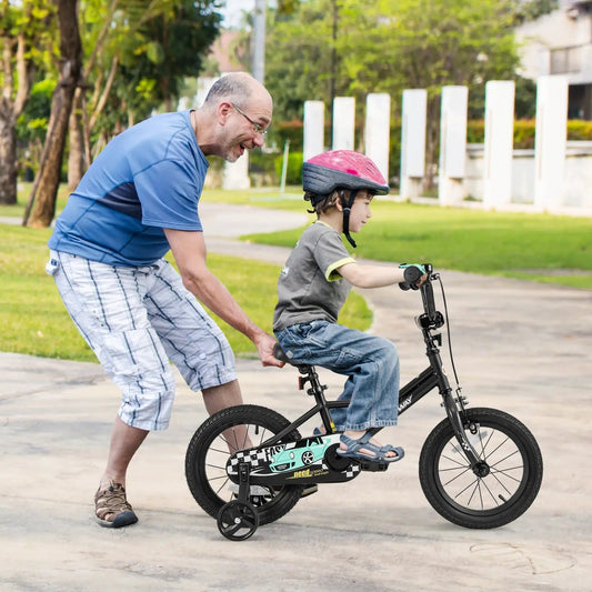 14 inch kids bike with low-frame and training wheels, black with teal graphics DirectDeals on Tampa Home & Garden Store