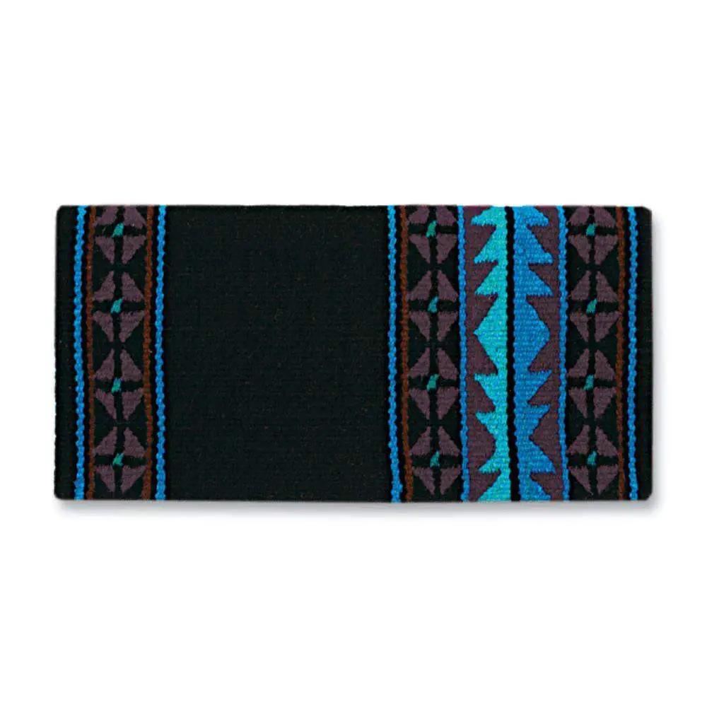 Mojave Wool Saddle Blanket 1448-4 with Southwest design, black body and teal-brown border on Tampa Home & Garden Store