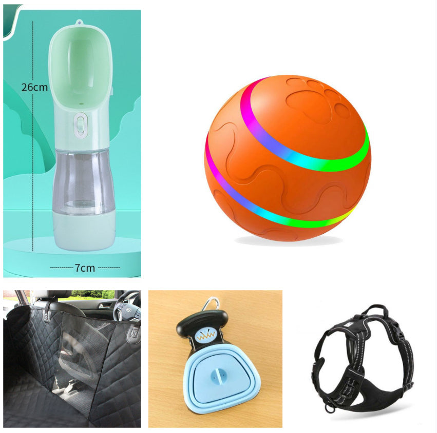 Wicked Ball Toy USB smart rotating cat toy with rainbow LED; collage of pet accessories on Tampa Home & Garden Store