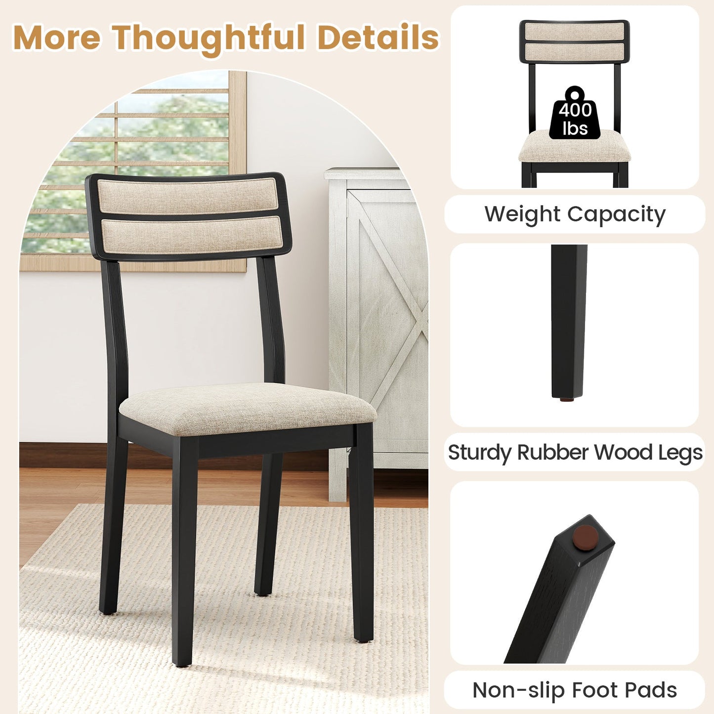 DirectDeals Modern Dining Chairs Set of 2 with tilt backrest, black frame and beige upholstery on Tampa Home & Garden Store