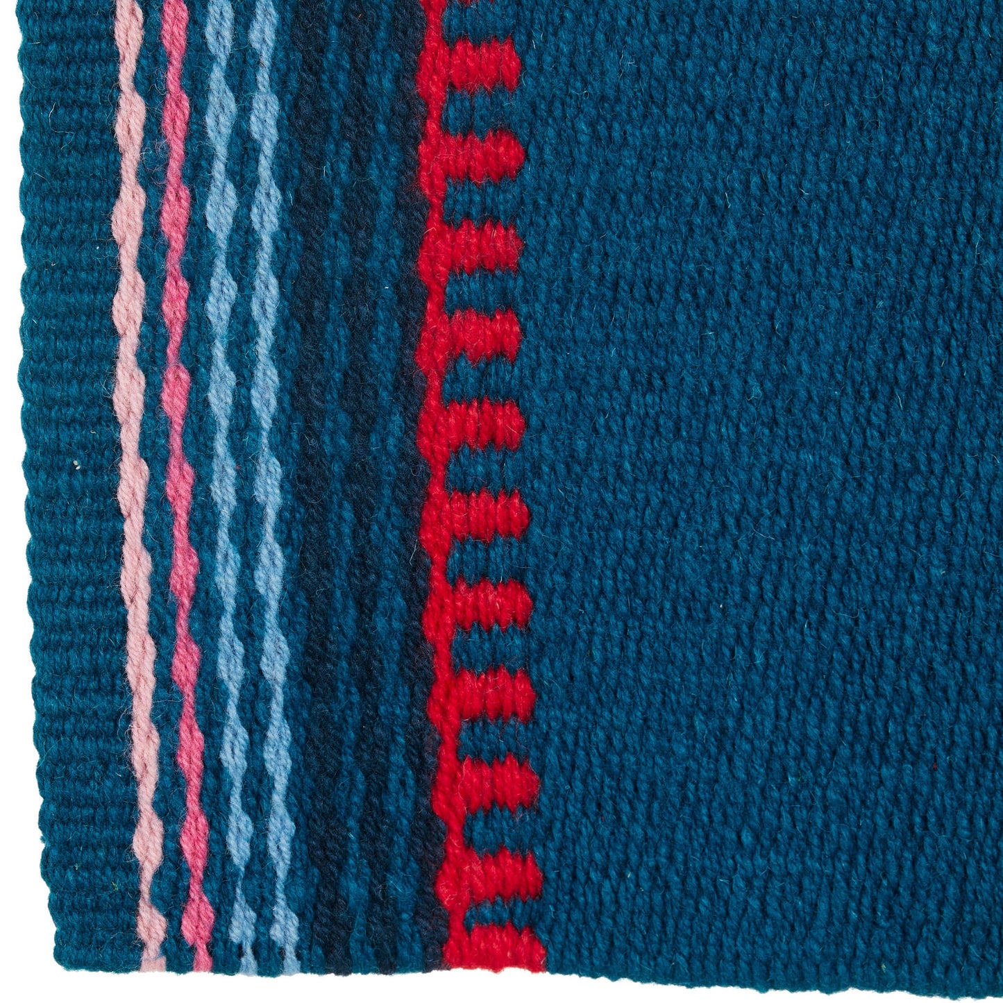 Risen 36x34 New Zealand wool saddle blanket blue with pink stripes red motif on Tampa Home & Garden Store