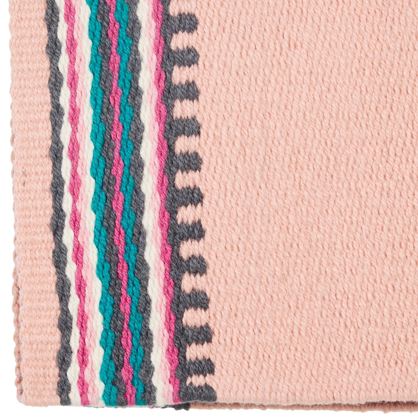 Mayatex Risen New Zealand wool saddle blanket pink base with teal magenta gray stripes on Tampa Home & Garden Store