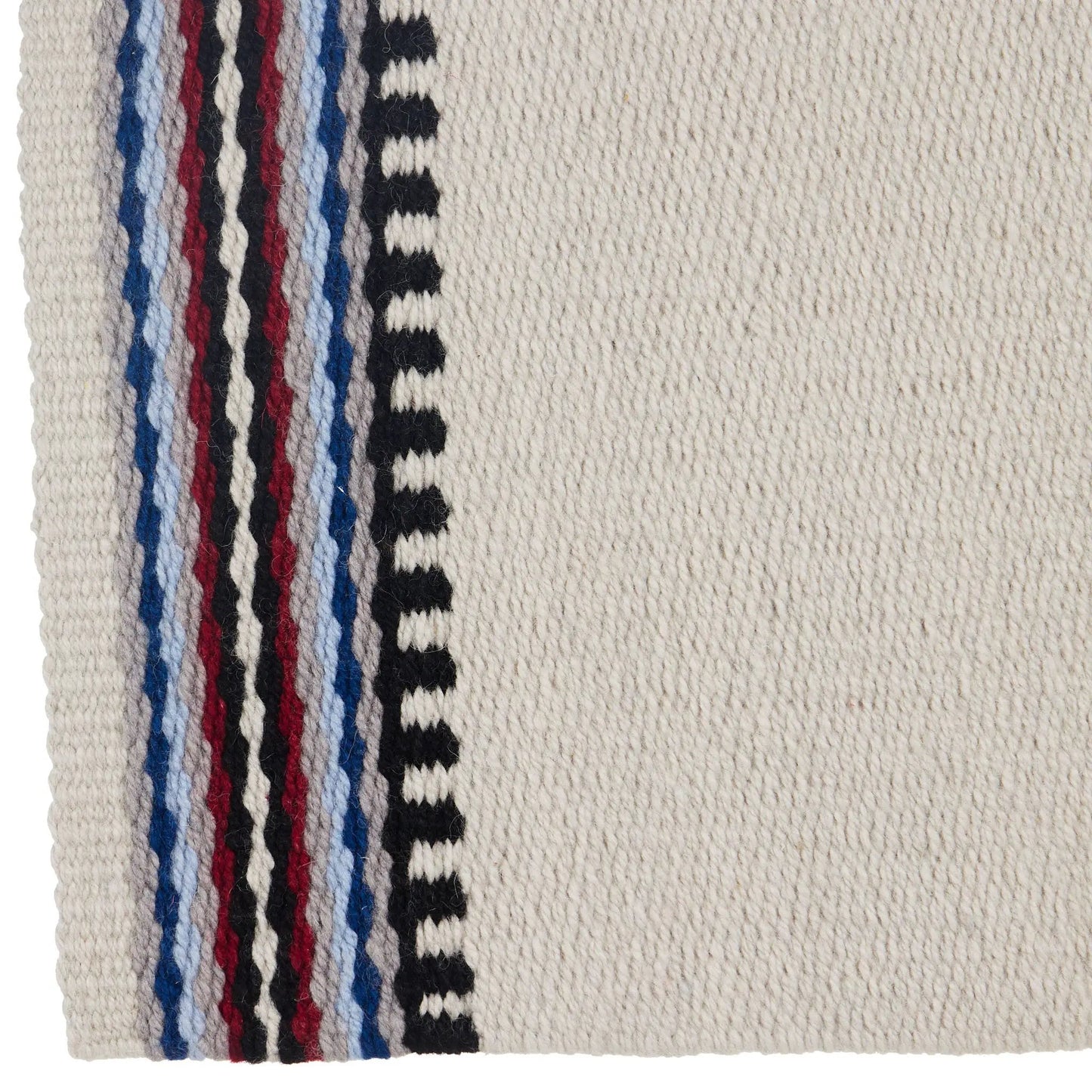 Risen Saddle Blanket 36x34 Mayatex New Zealand wool cream with blue, red and black striped edge on Tampa Home & Garden Store