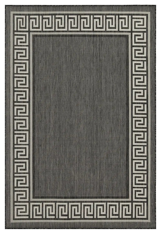 Sunshine area rug, polypropylene, indoor/outdoor, dark center with beige Greek key border on Tampa Home & Garden Store