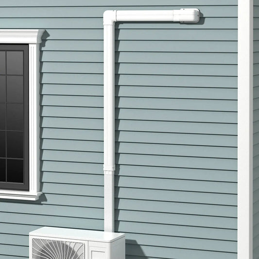 4 Inch W Mini Decorative PVC Slim Line Cover Kit white exterior AC line cover on blue siding on Tampa Home & Garden Store