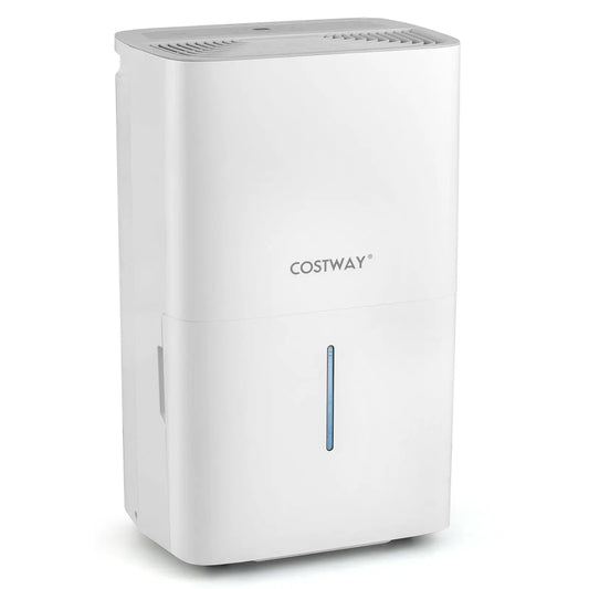 Costway 65-pint dehumidifier with 24h timer and LED display, white with blue water gauge on Tampa Home & Garden Store