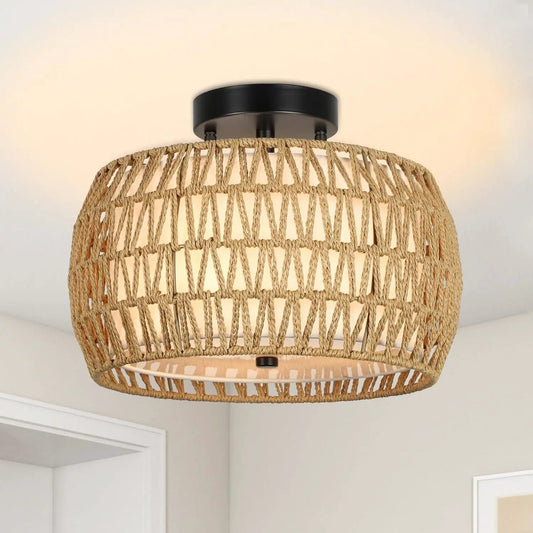 Boho Light Fixtures Ceiling Mount Rattan