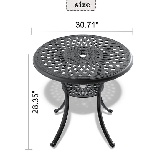 Ø30.71-inch Cast Aluminum Patio Dining Table With Black Frame and Umbrella Hole - Tampa Home & Garden Store