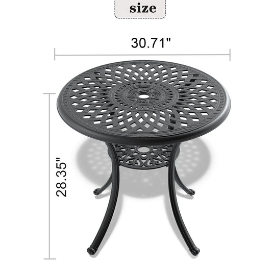 30.71-inch cast aluminum patio table with umbrella hole and black lattice top on Tampa Home & Garden Store