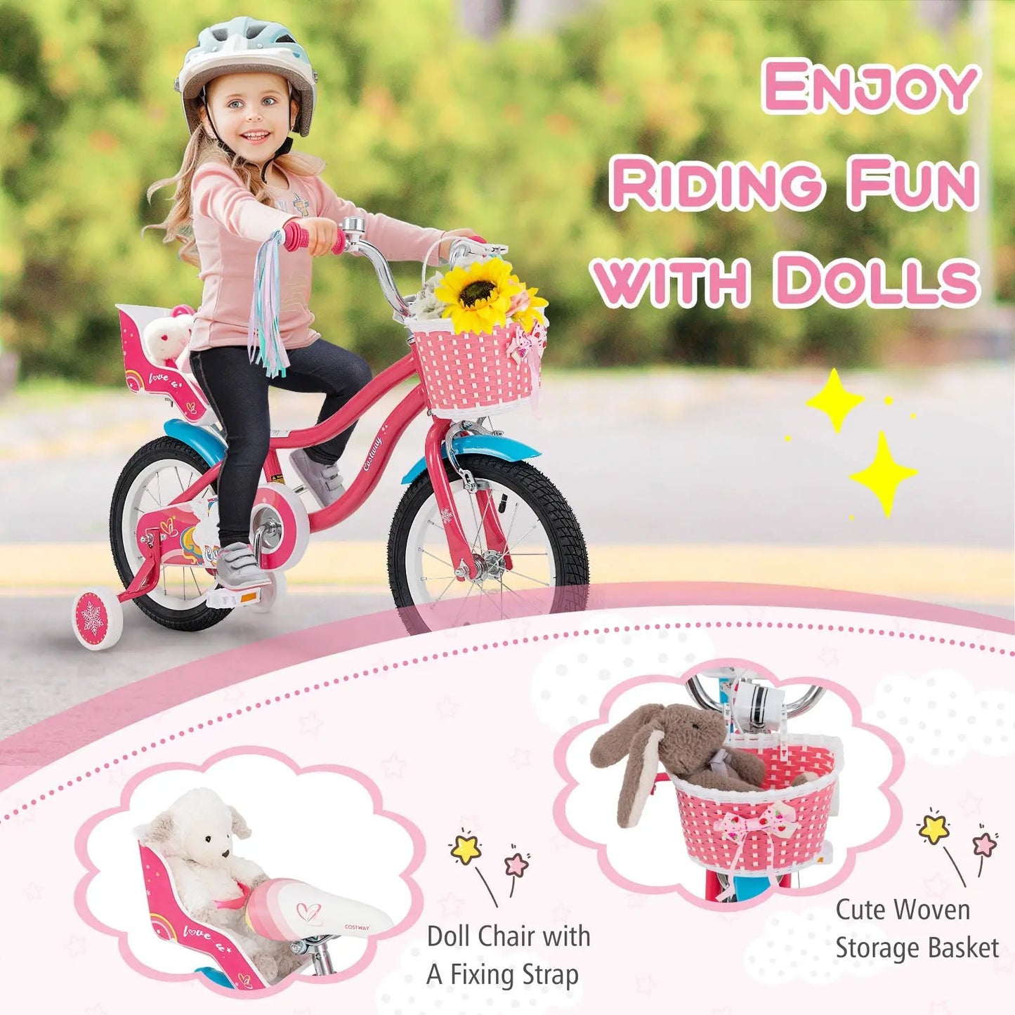 14 Inch Girls Bike with Doll Seat and Wheels