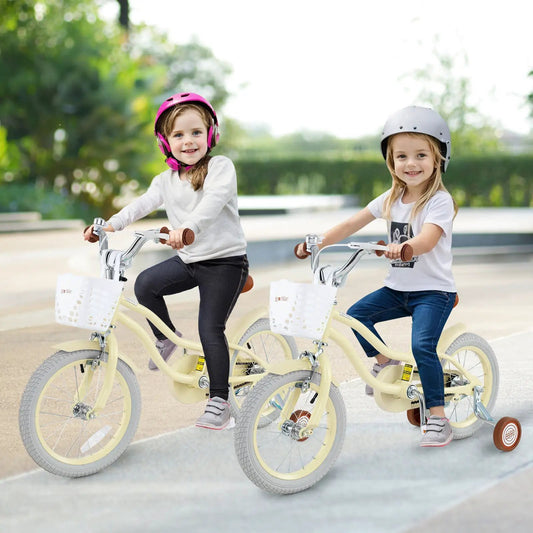 Adjustable 14 16 18 Kids Bike Training Wheels cream frame DirectDeals, two bikes pictured on Tampa Home & Garden Store