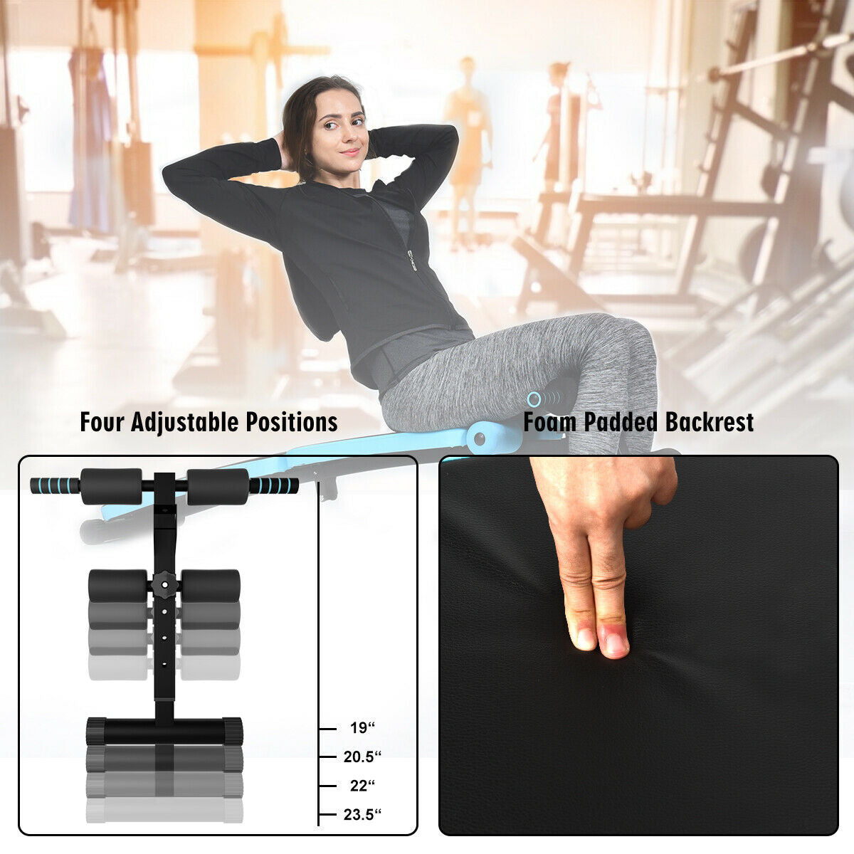 Folding weight bench with adjustable sit-up board, black frame; 4 positions on Tampa Home & Garden Store