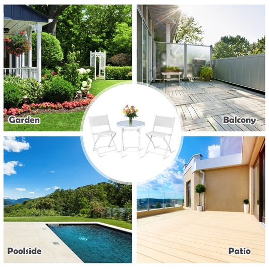 3 Pieces Patio Folding Bistro Set for Balcony or Outdoor Space-White - Tampa Home & Garden Store