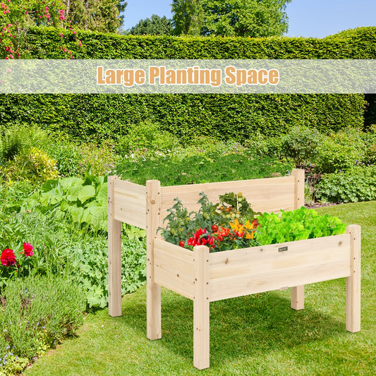 2 Tier Wooden Elevated Planter Box with Legs and Drain Holes for Balcony and Yard - Tampa Home & Garden Store
