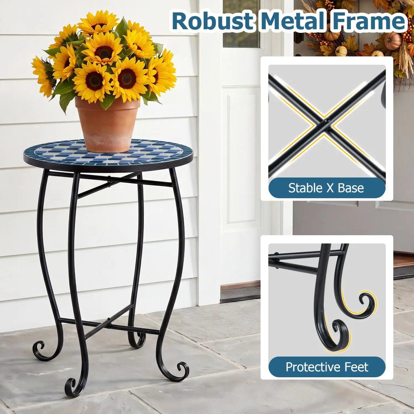 14 Inch Mosaic Patio Table With Metal Frame