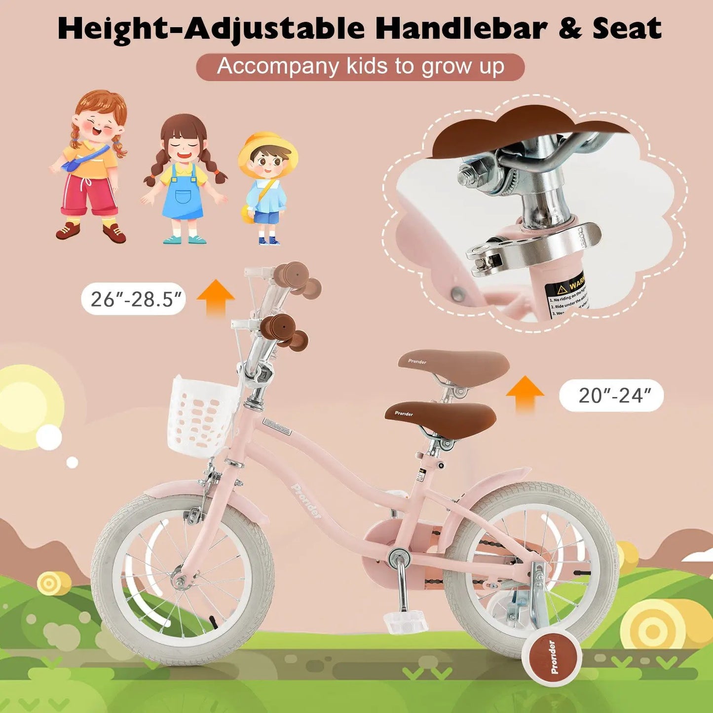 14 Inch Kid's Bike with Removable Training Wheels and Basket-Pink - Tampa Home & Garden Store