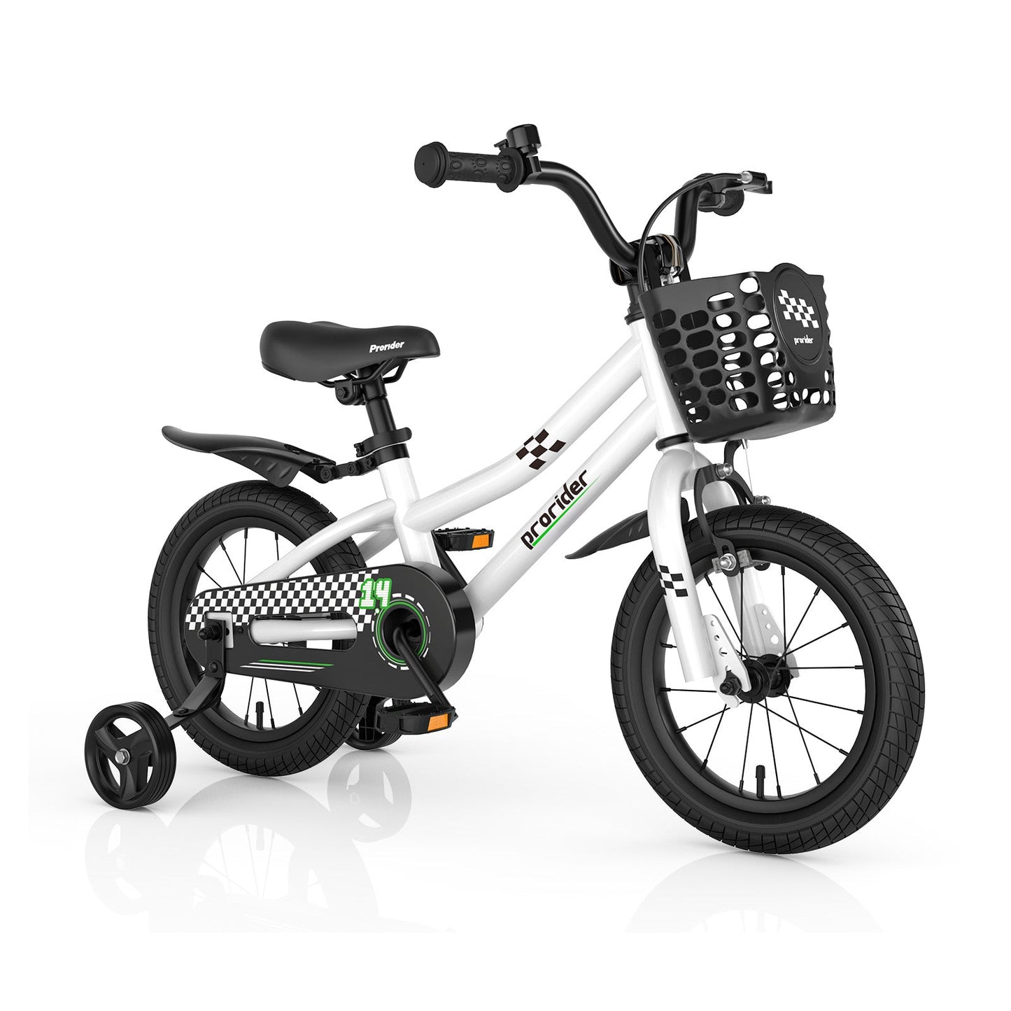 14 Inch Kids Bike Adjustable with 2 Training Wheels for 3-5 Years Old-White