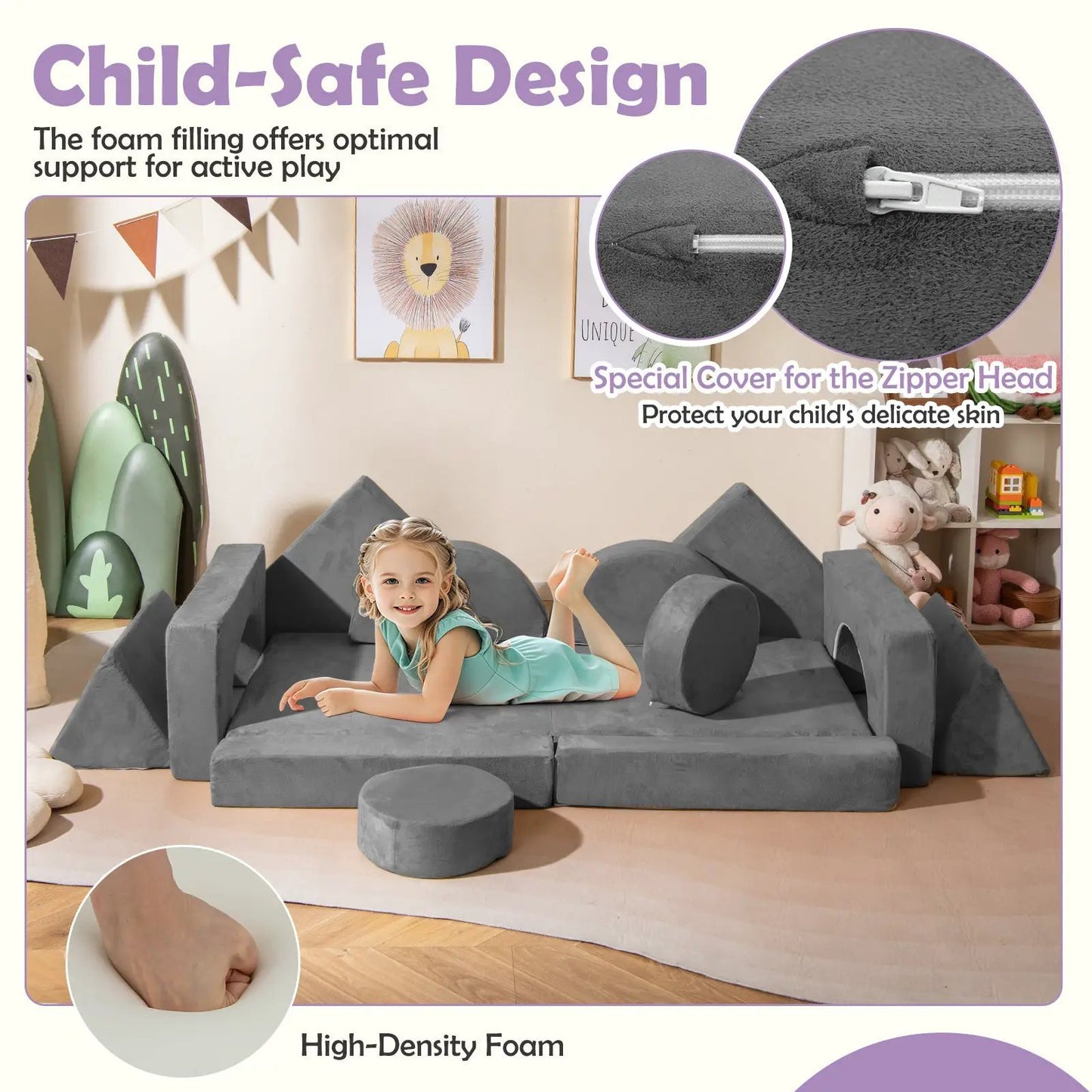14-piece modular kids play couch set by DirectDeals in dark gray high-density foam for playroom on Tampa Home & Garden Store