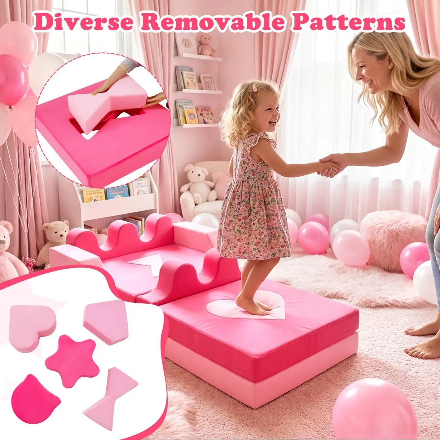 Kids Play Couch and Foam Climbing Blocks Pink 14-piece foam set DirectDeals on Tampa Home & Garden Store