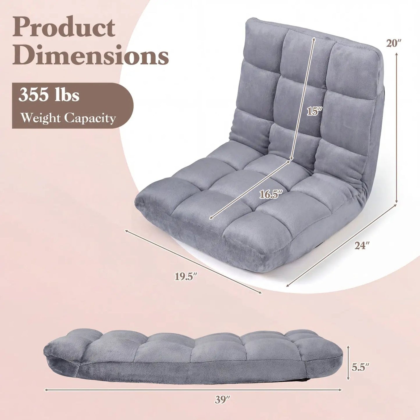 Adjustable 14-position Cushioned Floor Chair-Coffee - Tampa Home & Garden Store