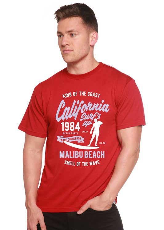 Red Spun Bamboo men's short sleeve graphic T-shirt with California 1984 surf print on Tampa Home & Garden Store