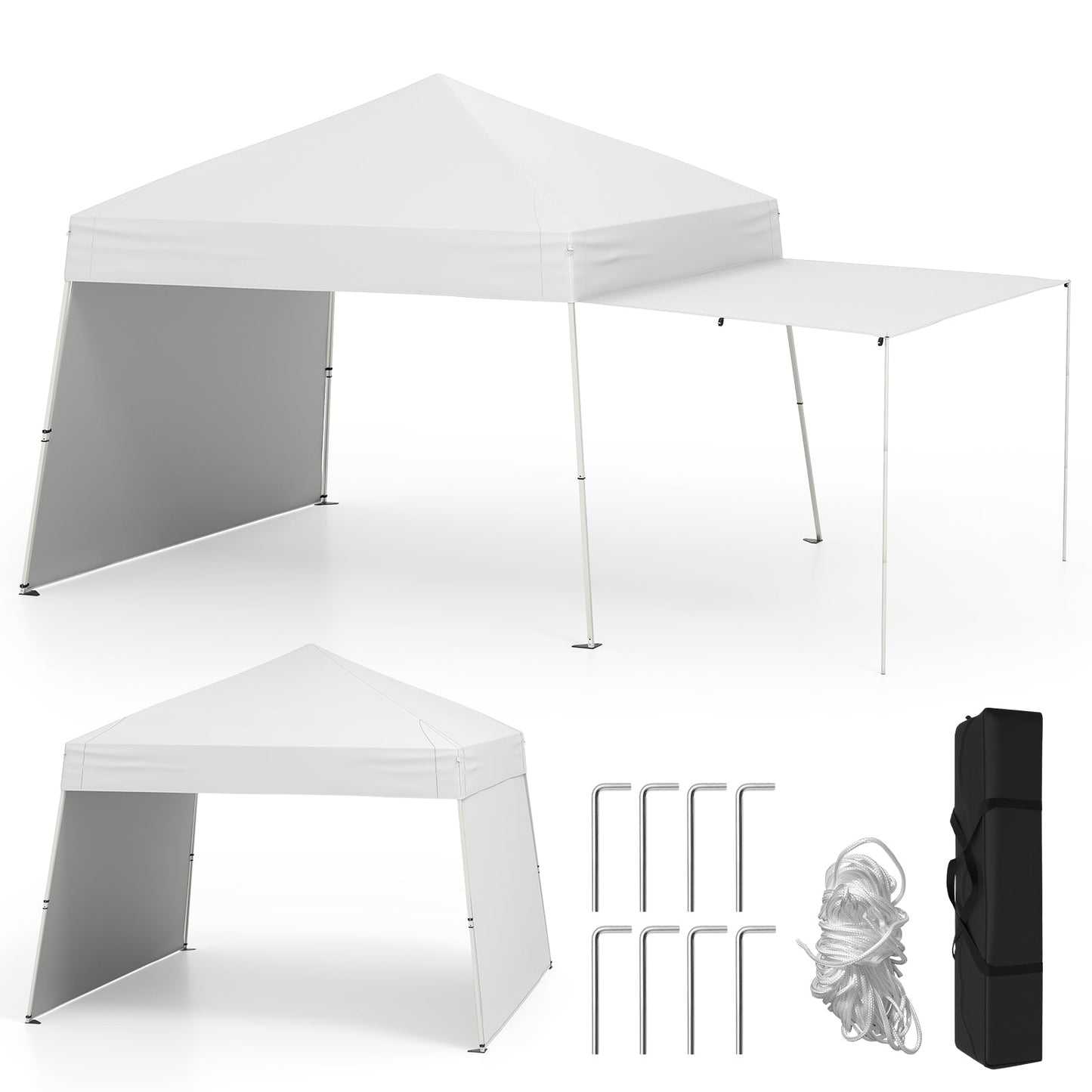 Carpa plegable de 14 x 9.2 pies con 2 paredes laterales convertibles en toldo y estacas - Azul