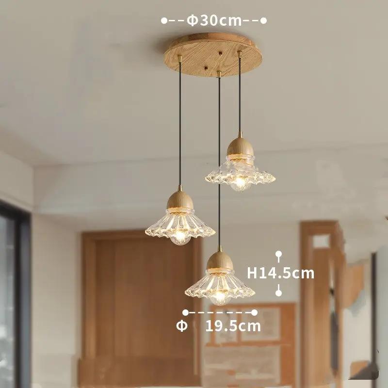 Solid Wood Glass Three-Head Dining Chandelier Decorbites with glass pendants on Tampa Home & Garden Store