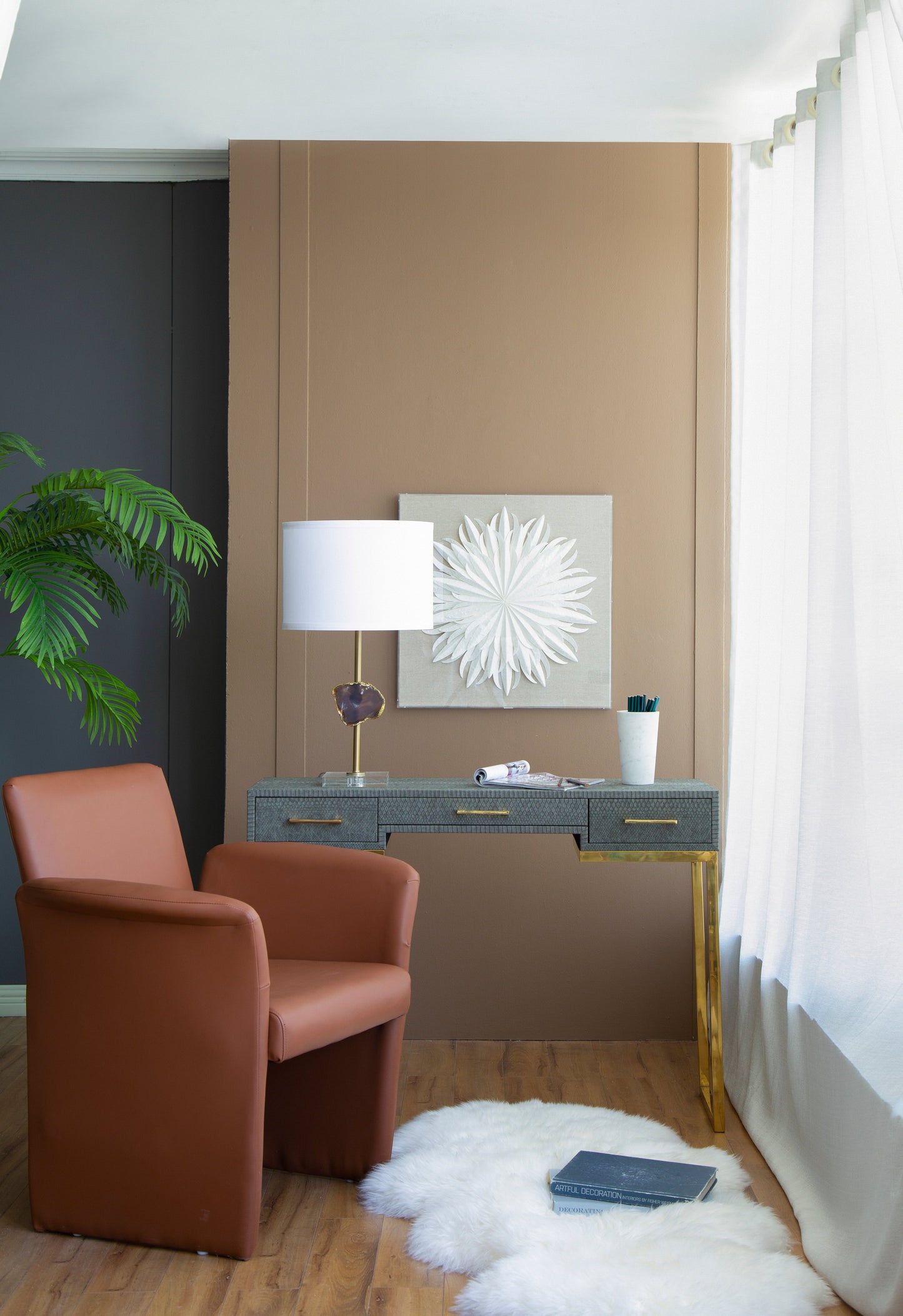 HouseOfZazla acrylic table lamp D14x25.2 with white shade and gold base on Tampa Home & Garden Store