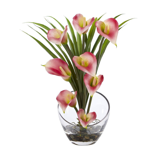 15.5” Calla Lily and Grass Artificial Arrangement in Vase - Tampa Home & Garden Store