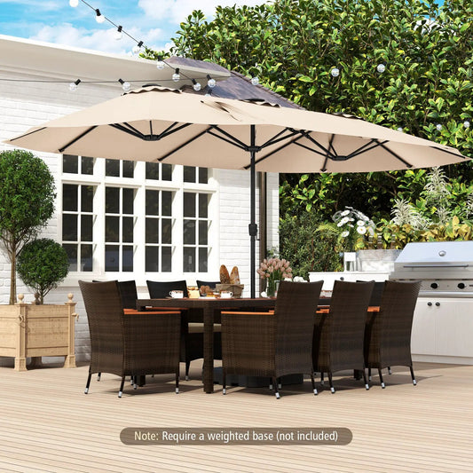 15.5 FT Extra-Large Patio Umbrella with LED Solar Lights and Crank Handle-Beige - Tampa Home & Garden Store
