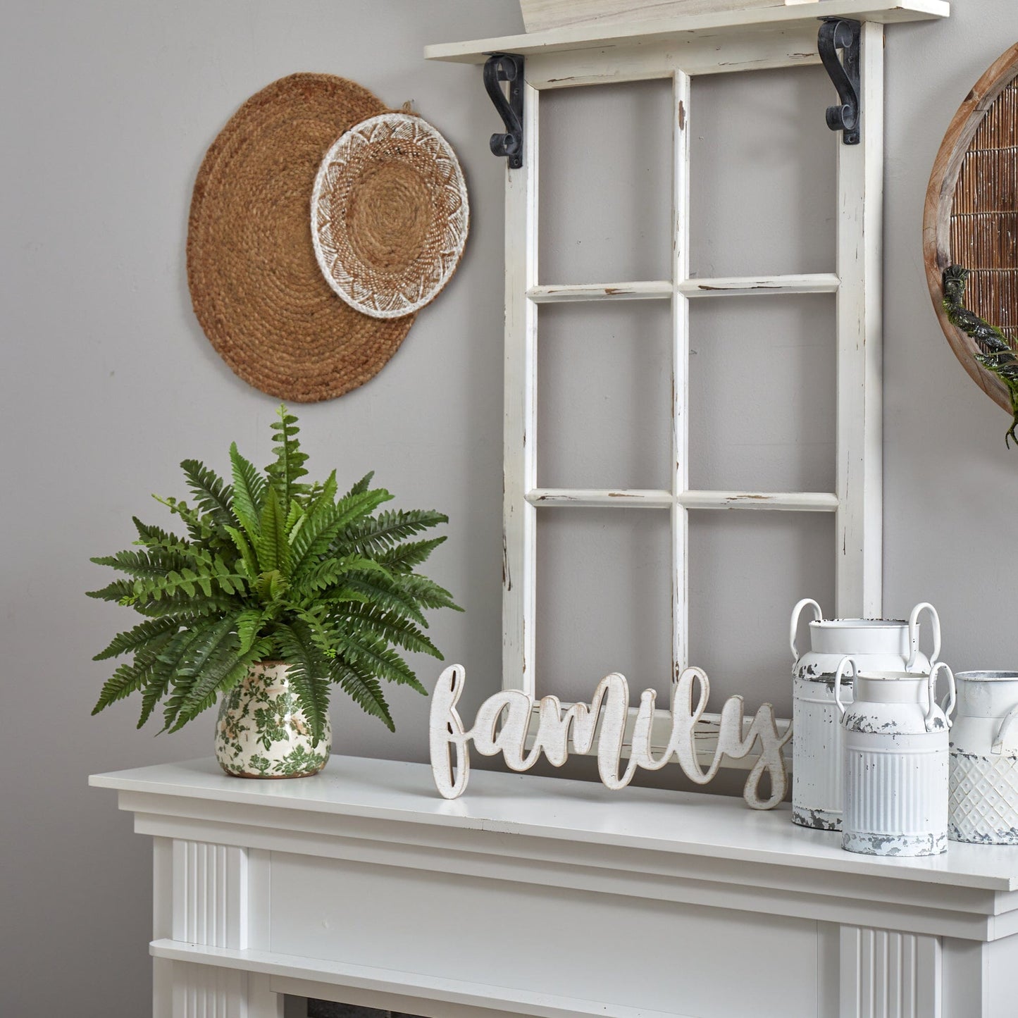 15” Boston Fern Artificial Plant with Tuscan Ceramic Green Scroll Planter - Tampa Home & Garden Store