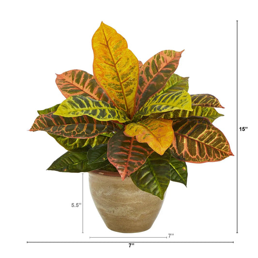 15 Croton artificial plant in ceramic planter with variegated leaves by Nearly Natural on Tampa Home & Garden Store