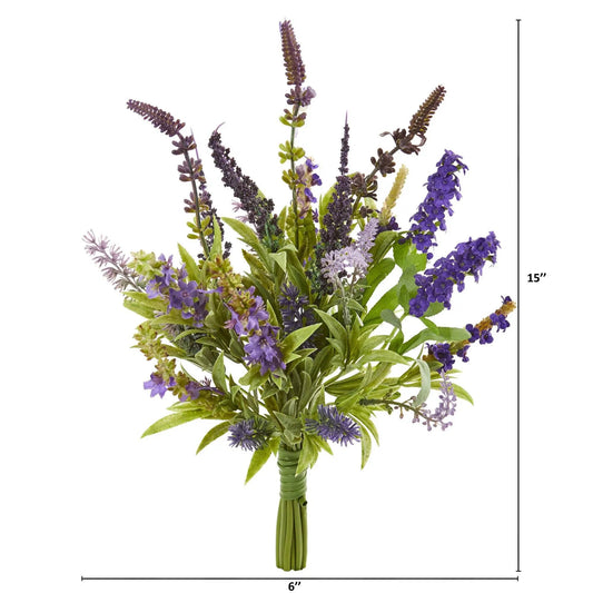 Lavender artificial flower bouquet set of 3, 15 inches tall, Nearly Natural on Tampa Home & Garden Store