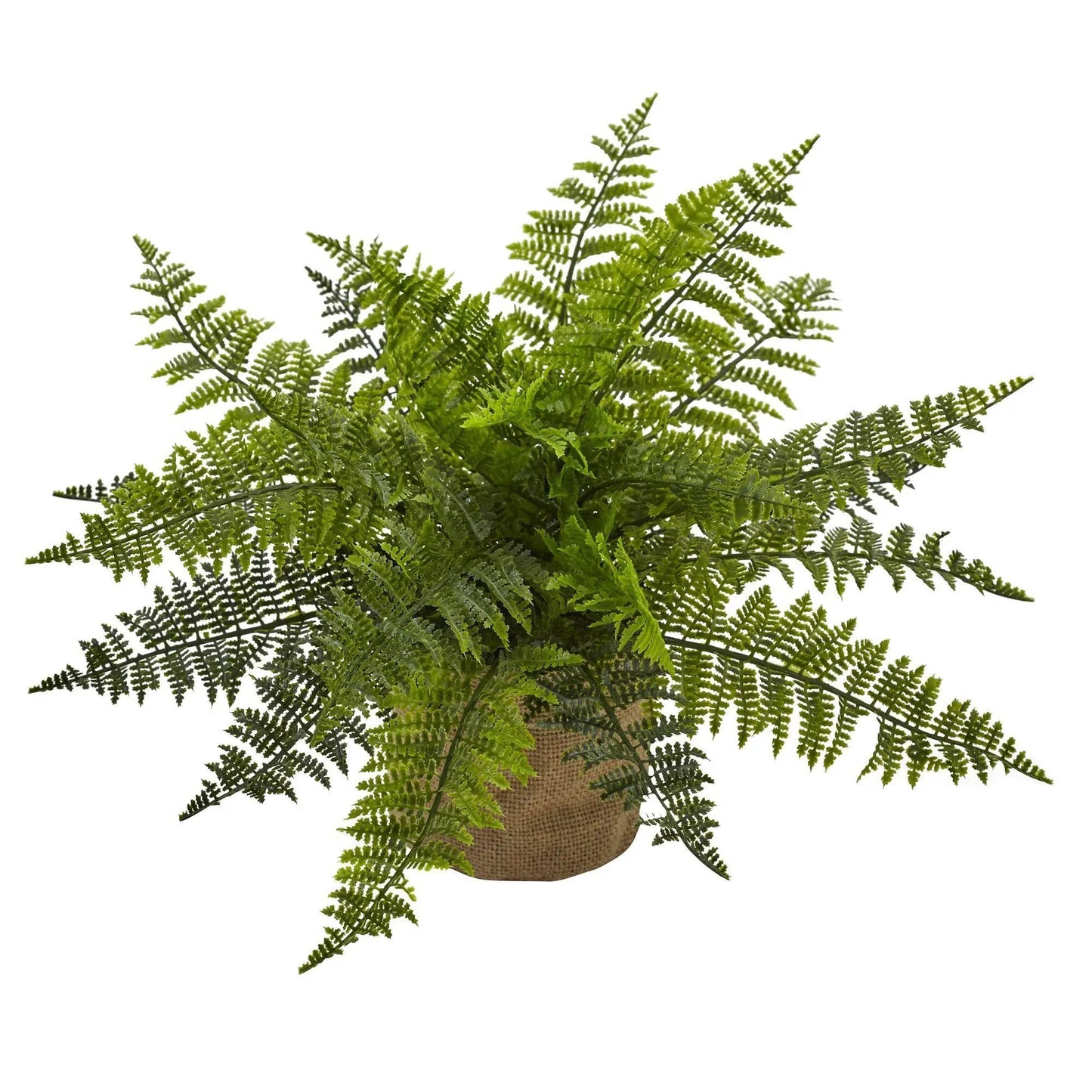 Artificial 15 Inch Ruffle Fern Bush with Burlap Base, green fronds Nearly Natural on Tampa Home & Garden Store