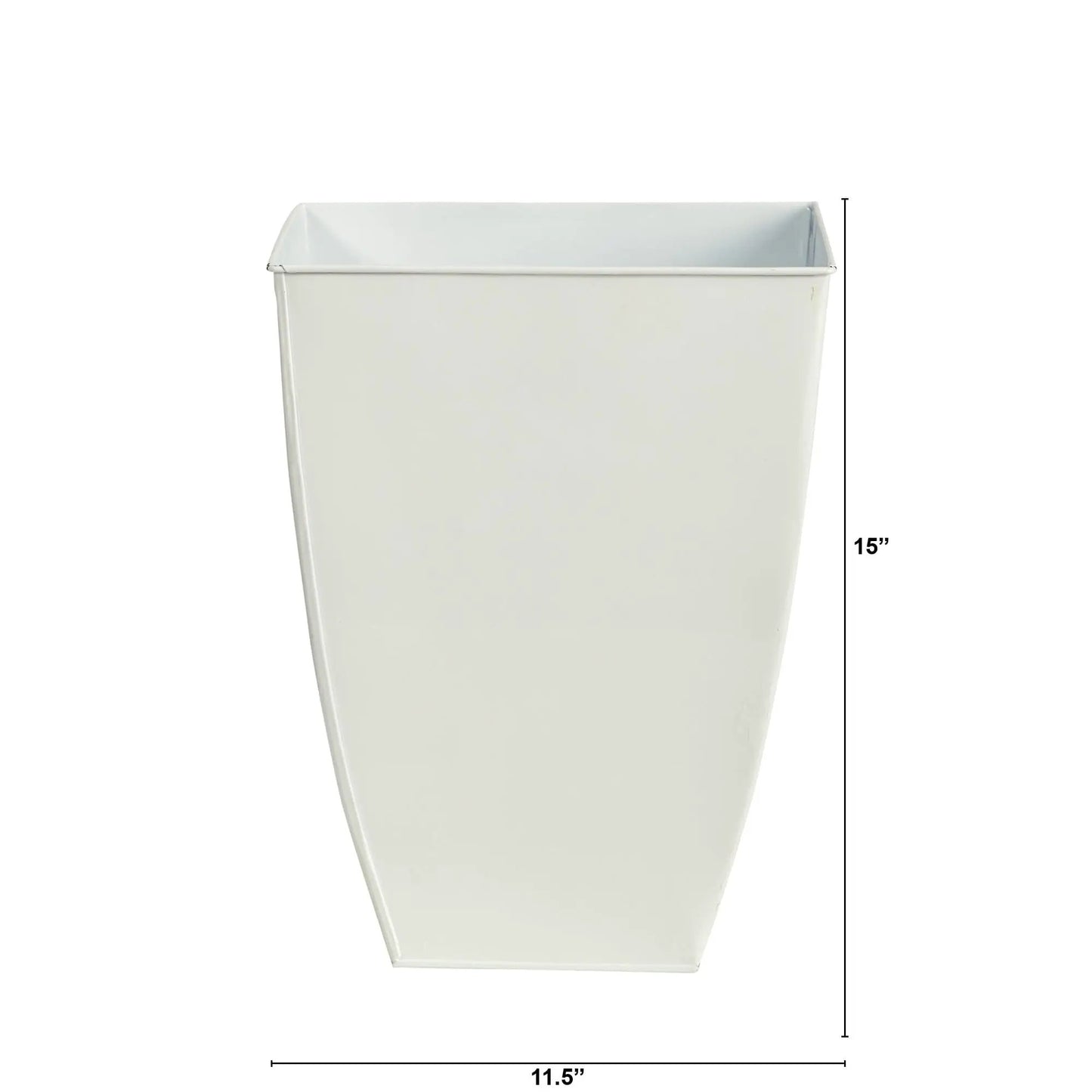 15 Inch Square Tin Planter for Houseplants by Nearly Natural, white metal planter on Tampa Home & Garden Store