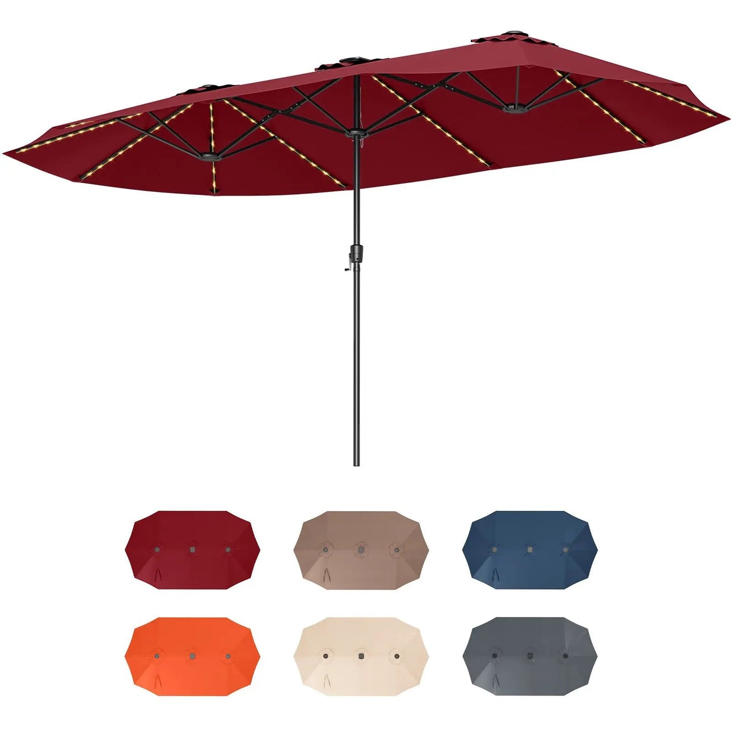 DirectDeals 15.5 ft patio umbrella with solar LED lights and crank in burgundy, 9 swatches on Tampa Home & Garden Store