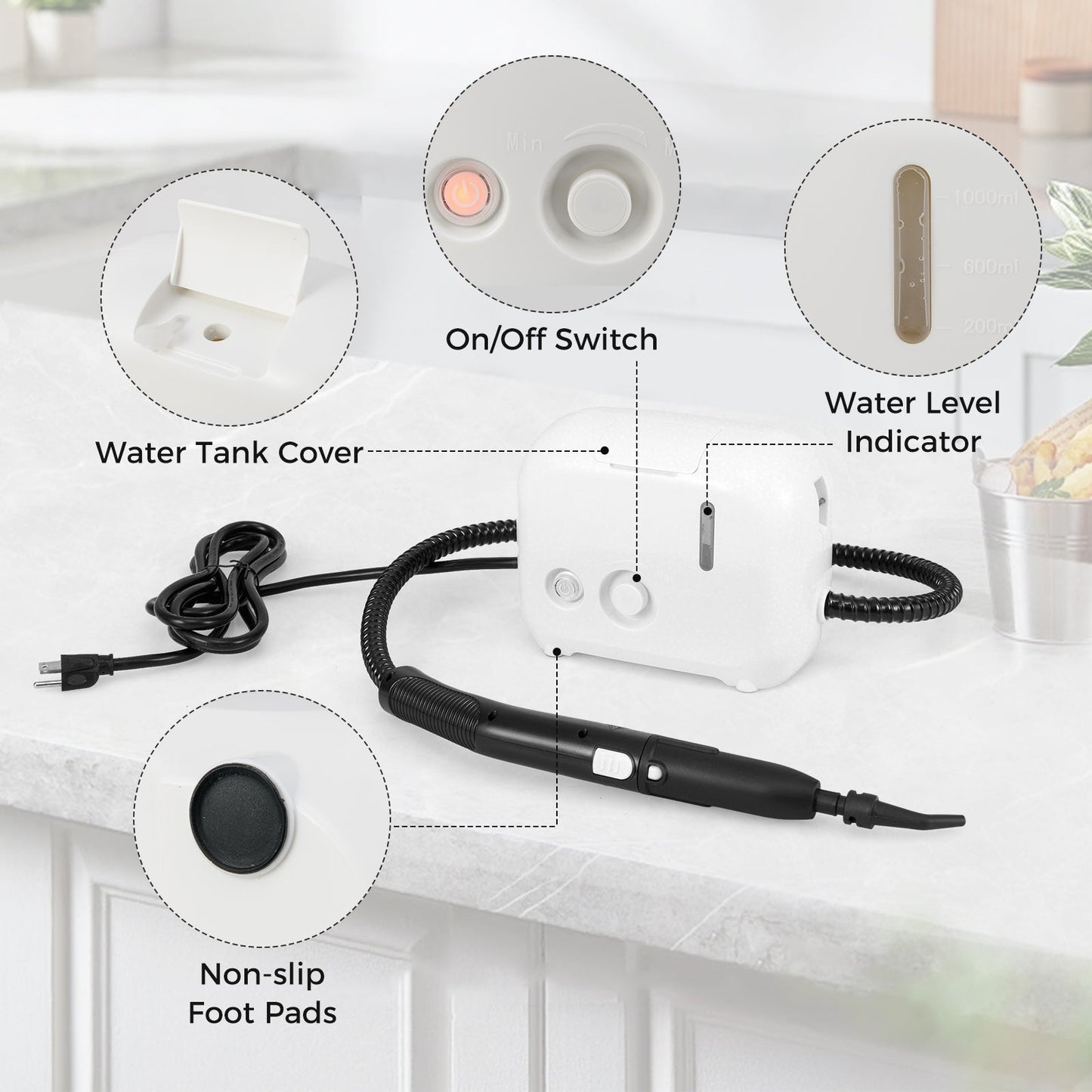 DirectDeals 1500W steam cleaner white with 34 oz tank, on/off switch and water indicator on Tampa Home & Garden Store