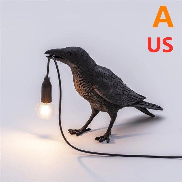 Creative Auspicious Bird Resin Wall Lamp, black resin bird wall light with hanging bulb on Tampa Home & Garden Store